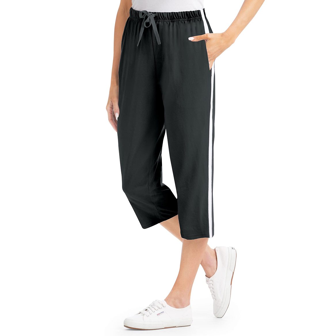 Side Stripe Knit Capris