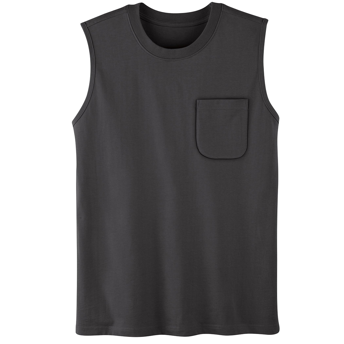 Men’s Sleeveless Pocket Crew Neck Tee, Charcoal Heather, XL