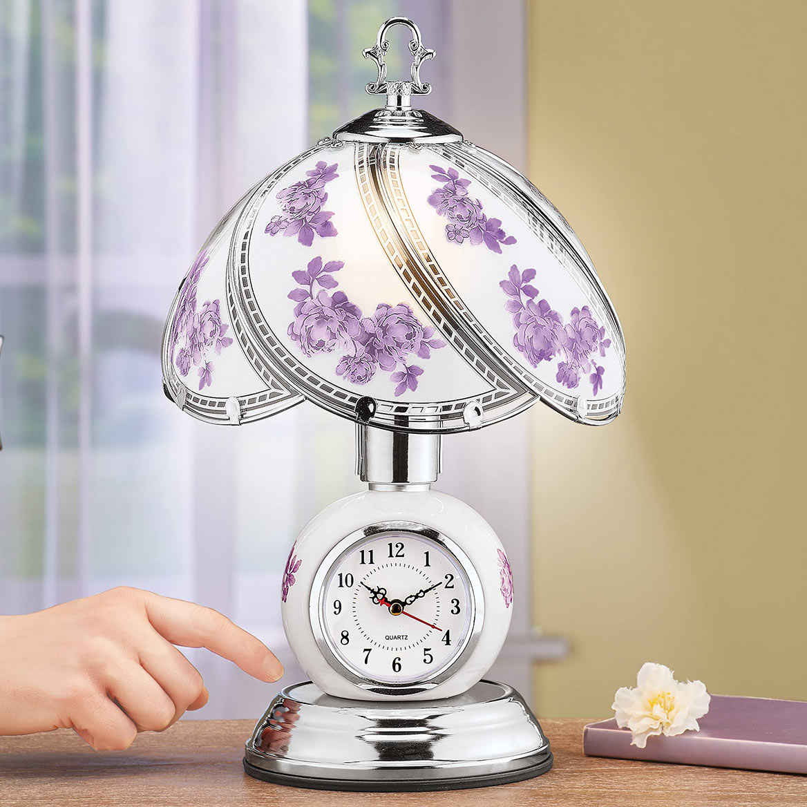 Rose Touch Lamp With Clock, Lavender