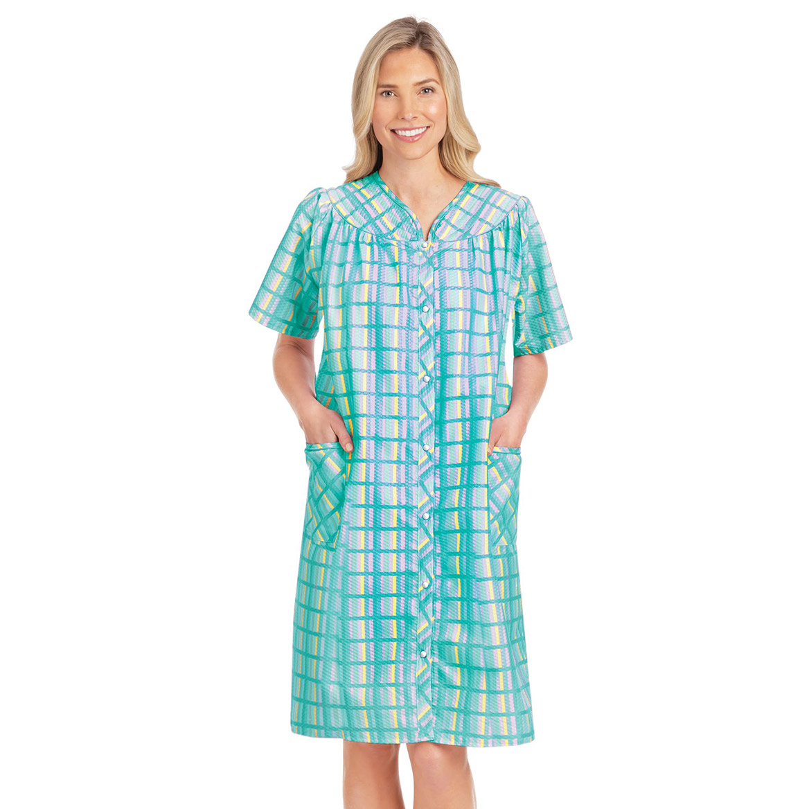 Plaid Snap-Front Robe By Collections Etc.™, Lilac, 2XL
