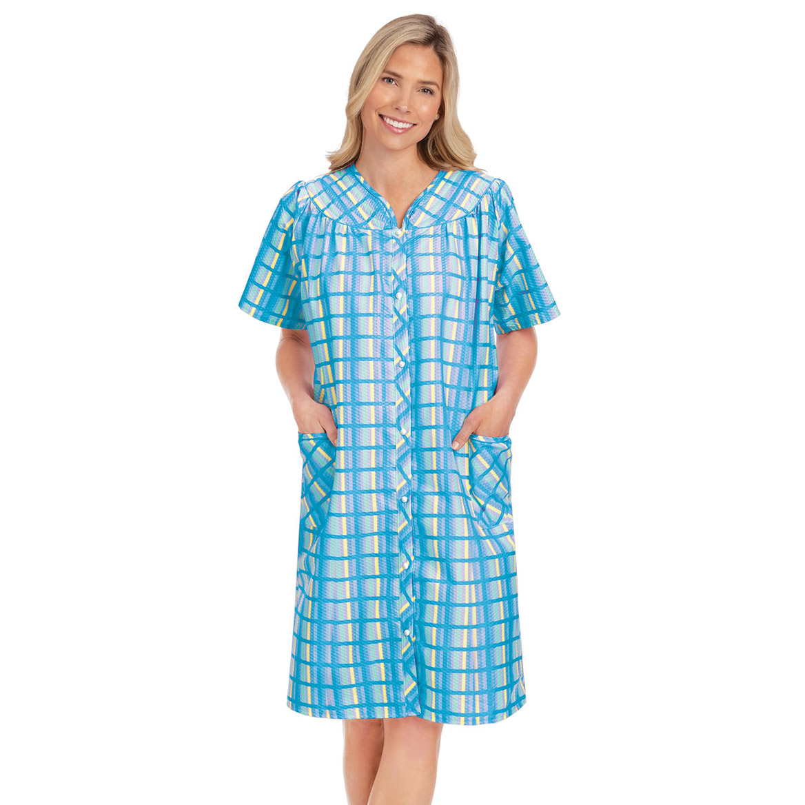 Adonna Snap Ront Robe Plaid Snap-Front Robe By Collections Etc., Lilac, 2XL | eBay
