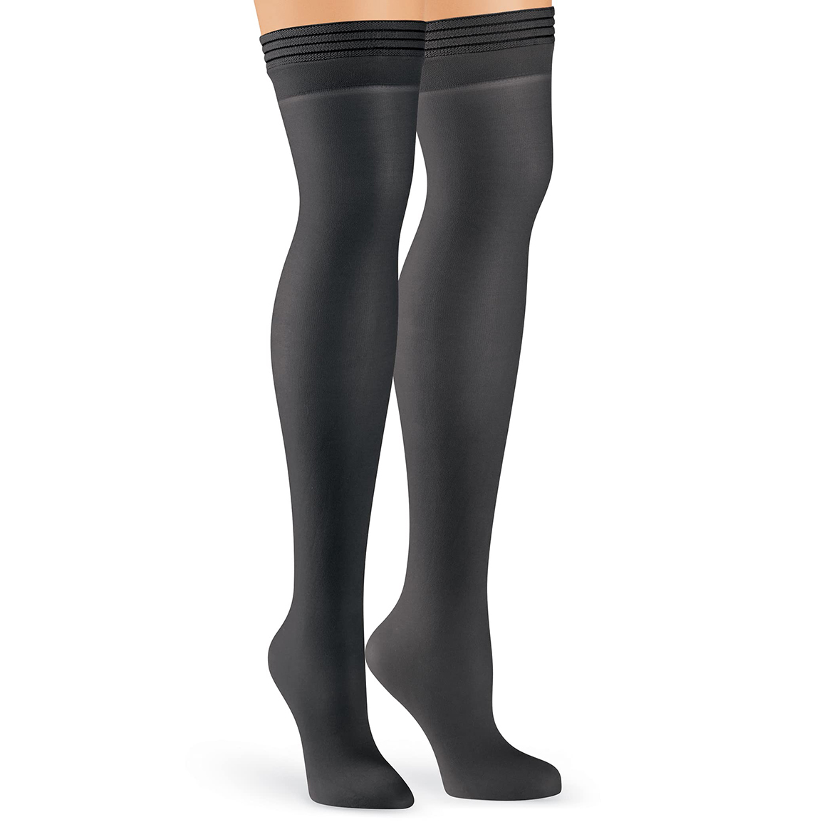 Non-Run Compression Thigh-Highs With Cotton Soles, 3 Pair, Tan, Regular
